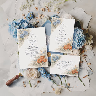 Convite Casamento com Rosa Azul Botânica