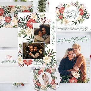 Convite Esplendor de Poinsettia Wreath do Partido Feriado 