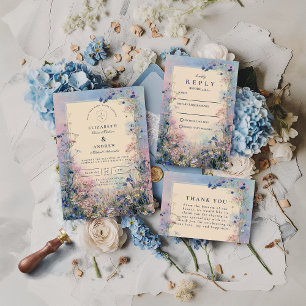 Cartão De Agradecimento Casamento no Prado de Flores Silvestres Pastel
