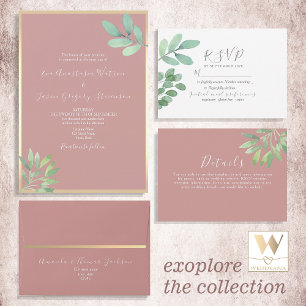 Cartão de RSVP de casamento Dusty Rose Botânico Ve