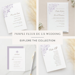 Numeração De Mesa Regency Purple Fleur de Lis Pattern Wedding