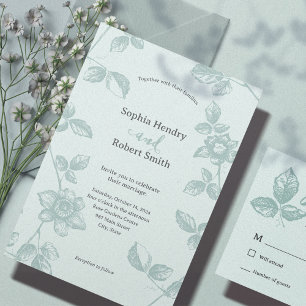 Convite Casamento Floral Cinzento-Rosa-Russo