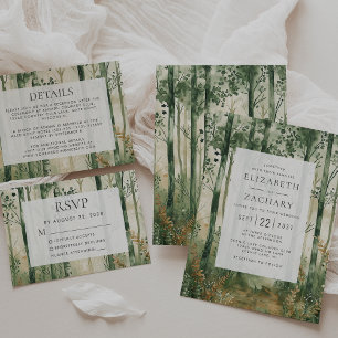 Cartão De Informações Detalhes do Casamento Rustic Watercolor Woodland