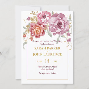 Placa RSVP Floral e Dourada Elegante