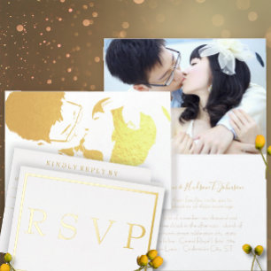 Convite Photo Gold Damask Swirls Wedding Invitation