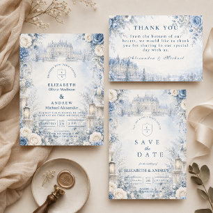 Reserve A Data Casamento de Inverno Azul Atemporal