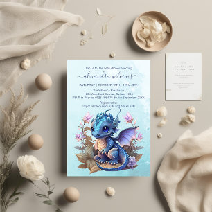 Cartão De Informações Livros de Chá de fraldas de Dragão Azul-Aquarela p