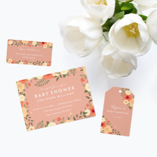 Convite para Chá de fraldas Floral de Pessegueiro 