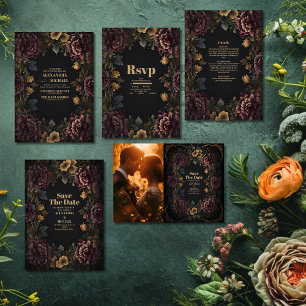 Cartão De Agradecimento Foto vitoriana do casamento entre quadros florais 