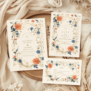 Cartão RSVP Vintage Floral Fern Wedding