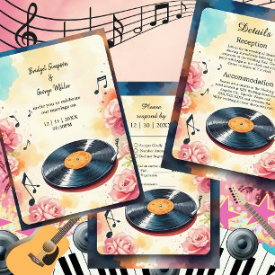 Cartão RSVP casamento musical floral com aquarela