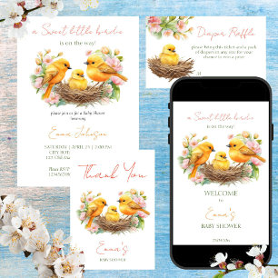 Convite Pequeno passarinho nascendo em breve primavera chá