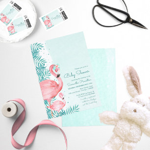 Convite Flamingo e Palm deixam Chá de fraldas de Aquarela