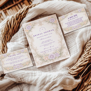 Cartão De Agradecimento Chá de Bebê Barroco Rosa Lavanda