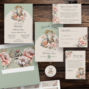 Cartão RSVP Boho Floral Western Cowgirl Monogramas
