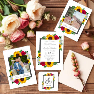 Cartão De Agradecimento Girassol Rosa Margarida Floral Casamento
