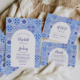 Cartão RSVP Casamento com Azulejos brancos azuis portugueses