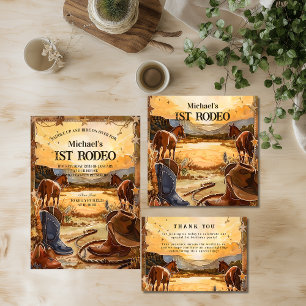 Cartão De Agradecimento Tema de Aniversário de 1 Ano Rodeio Cowboy Rústico