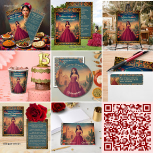 Cartão RSVP Vintage Quinceañera Red Gown Theme