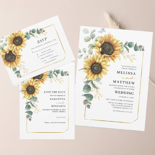 Cartão De Informações Detalhes do Casamento Floral de Sunflower Eucalypt