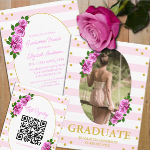 Cartão De Informações Registro de Brunch de Formatura com Rosas Rosas Li