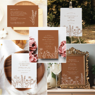 Convite Casamento Laranja Queimado de Boho Wildflower