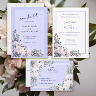 Convite Casamento de Lavanda de Peony Garden Periwinkle