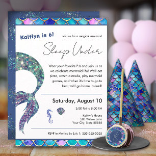 Convite Sereia da Glitter Dormida com Festa de aniversário