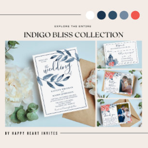 Convite Casamento de Foto do Indigo Bliss Watercolor Leaf 