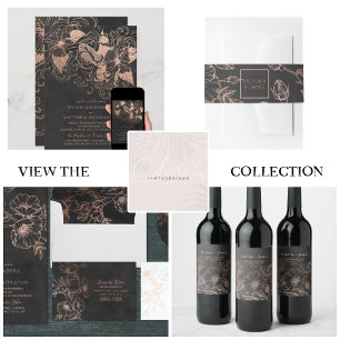 Rosa Gold Foil Floral Koi Convite De Casamento