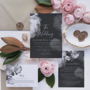 Cartão RSVP Casamento Floral Romântico Vintage B&W Antiquado