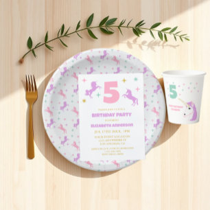 Prato De Papel Meninas do Unicórnio Mágico Aniversário