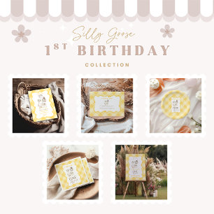 Convite Pato Tolo de 1º Aniversário Xadrez Amarelo
