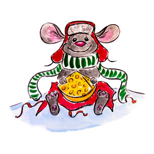 Cartão Postal De Festividades Feliz Natal e Mouse de Queijo Feliz ano novo