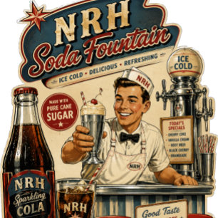 Fonte de Soda NRH Vintage Anos 1950 Camiseta Femin