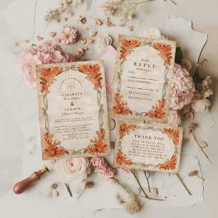 Cartão De Agradecimento Casamento Floral Outonal Rústico
