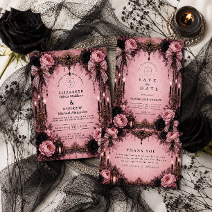 Convite Casamento Gótico Romântico Rosa