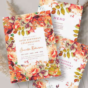 Convite Fall Autumn Watercolor Floral aniversário de 30 an