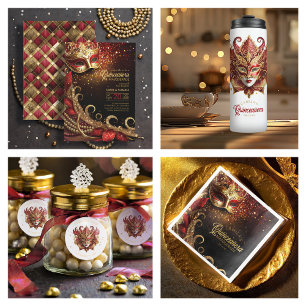 Convite Quinceanera Mascarada Red Dourado ID1031