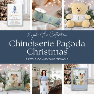 Chinoiserie azul poeirento Pagoda Convite de Natal
