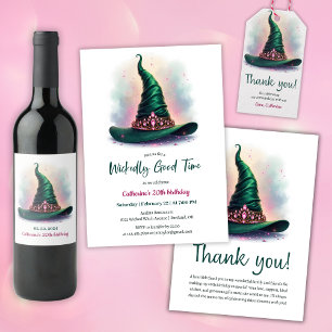 Convite Coroa Whimsical e Bruxa Verde - Dia de Aniversário