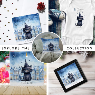 Ornamento De Cerâmica Feriado de Natal da Família de Inverno de Gato Pre