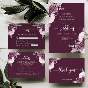 Cartão De Informações Detalhes de Casamento Floral Prata Malva