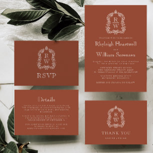 Cartão RSVP Casamento Monograma Crest Terracotta