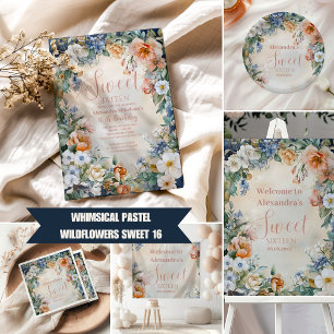 Prato De Papel Marinho romântico Pastel Wildflower Sweet 16