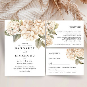 Convite Hortênsia Casamento Aquarela Elegante Floral Branc