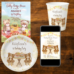 Convite Teddy urge festa de aniversário piquenique