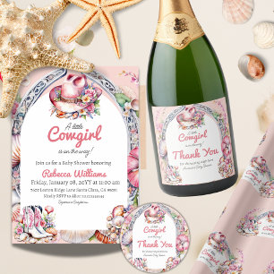 Convite Chá de fraldas Costeiro Rosa-Rosa-Pequena Cowgirl 