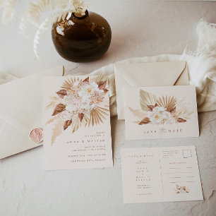 Cartão Postal De Anúncio Pampas Grass Floral Brunt Orange Salvar Data