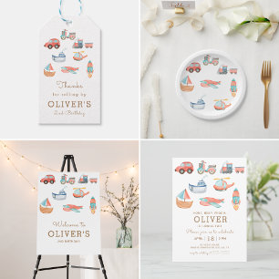 Adesivo Redondo Festa de aniversário do Transportation Boy